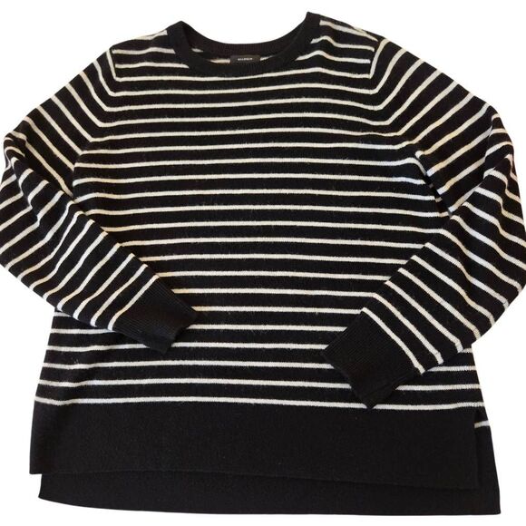 Halogen Womens Black White Stripe Crewneck Cashmere Sweater Size Large - Picture 1 of 8